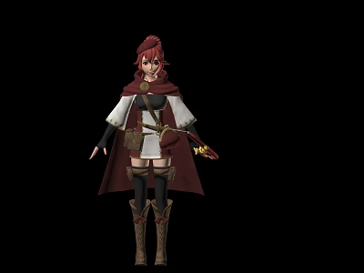 Game And Movie Character With Red Hair Red Cloak White Top Brown Belt And Boots 3d model