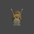 Small Snail With Brown Yellow Shell And Gray Body On Blurred Background