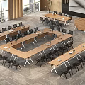 Wooden Conference Tables With Metal Legs In Modern Conference Room Large Windows Black Chairs