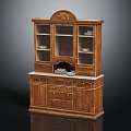 Traditional Wooden Sideboard With Carved Top Glass Doors Dishes Inside And Storage Drawers