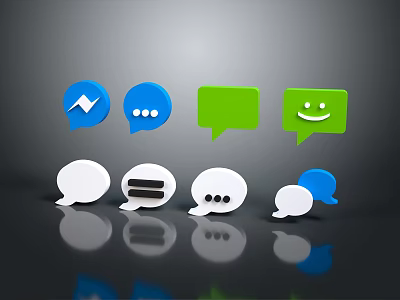 Vibrant Colored Speech Bubbles With Various Icons And Different Shapes Design 3d model