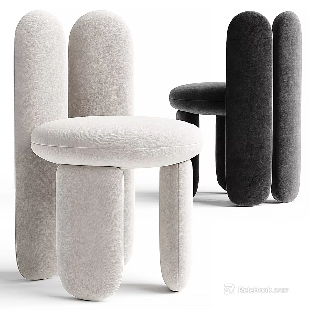 Modern Accent Chair with White Black Velvet Upholstery and Cylindrical Legs Design 3d model 