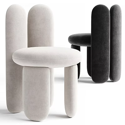 Modern Accent Chair with White Black Velvet Upholstery and Cylindrical Legs Design 3d model
