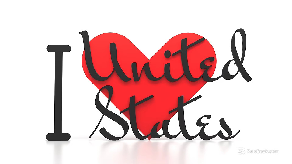 Red Heart Shaped US Photo Check in Spot With I United States Text 3d model 