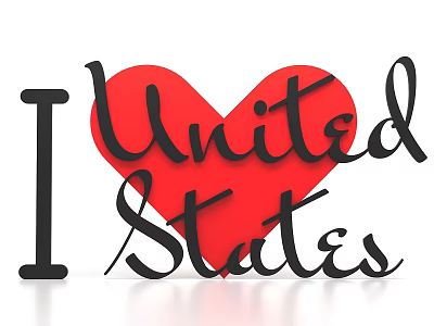Red Heart Shaped US Photo Check in Spot With I United States Text 3d model