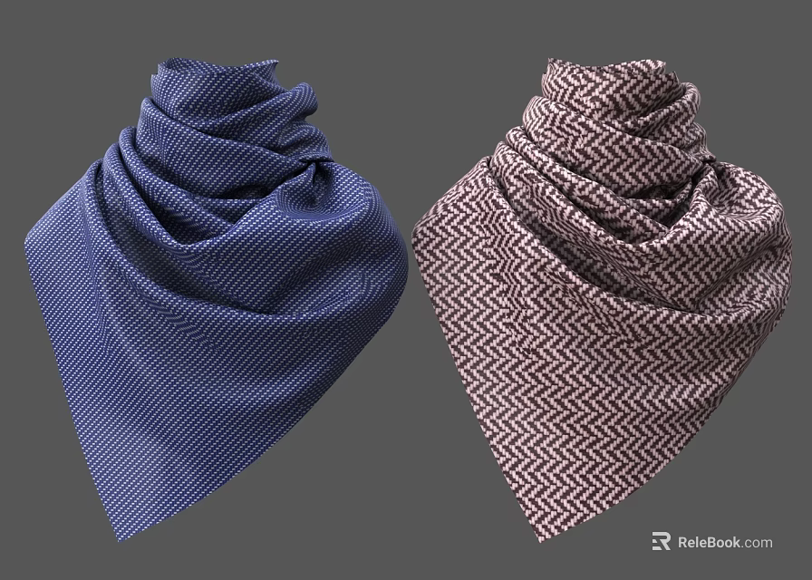 Stylish Scarves With Blue Striped And Brown White Herringbone Patterns For Fashionable Outfits 3d model 