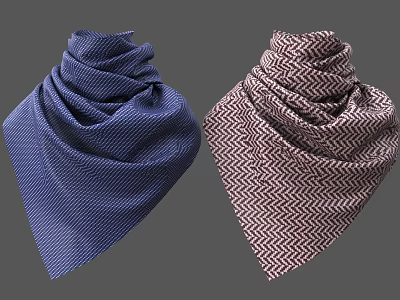 Stylish Scarves With Blue Striped And Brown White Herringbone Patterns For Fashionable Outfits 3d model