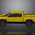 Yellow Modern Pickup Truck with Large Tires Black Accents and Truck Bed