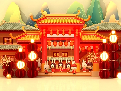 Chinese-style National Tide New Year Lantern Meichen Pushes in Eaves Door Head 3d model