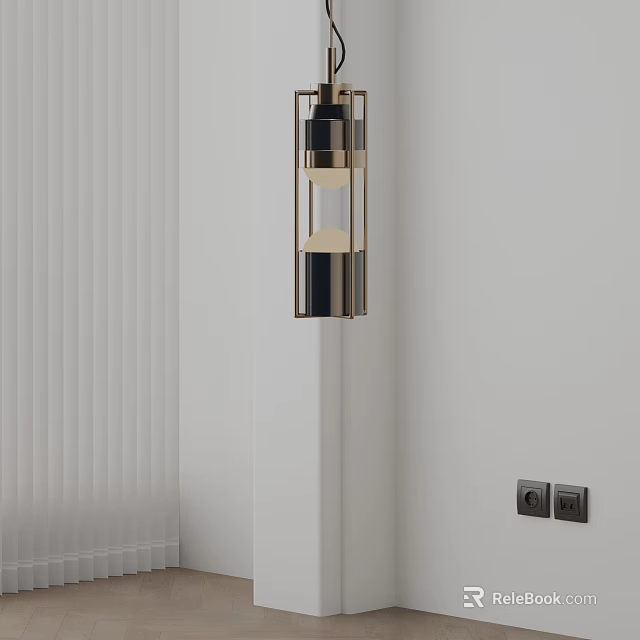 Modern Layered Metal Frame Chandelier In Minimalist Interior With White Walls And Blinds 3d model 