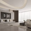 Modern Open Living Dining Area Interior With White Sofa And Marble Accent Wall 3d model
