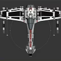 Cosmic Aerospace White Spaceship Model With Black Wings Red Stripes Multiple Engines Dark Background