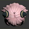 Game Anime Character Head With Pink Long Wavy Hair And Green Gold Horn Like Decorations