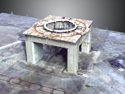 Square Concrete Outdoor Planter With Round Top Opening And Rusty Surface For Garden Use 3d model