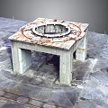 Square Concrete Outdoor Planter With Round Top Opening And Rusty Surface For Garden Use
