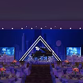 Professional Conference Hall Setup With Themed Stage Seats Banners And Prosperity Theme