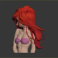 Animated Red Haired Female Character With Pink Bikini Top Gray Background And Shiny Surface