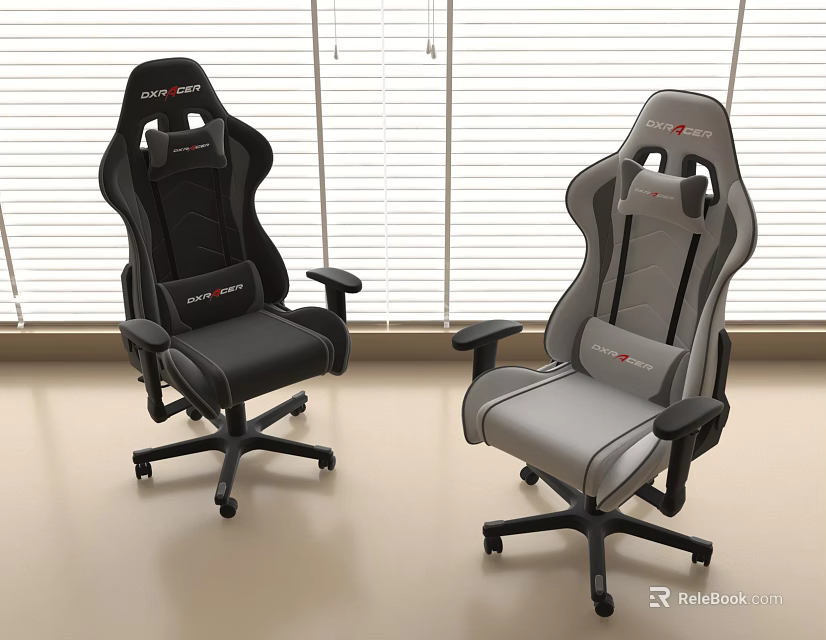 Black And Gray Racing Pro Gaming Chairs With Adjustable Seats And Wheels 3d model 