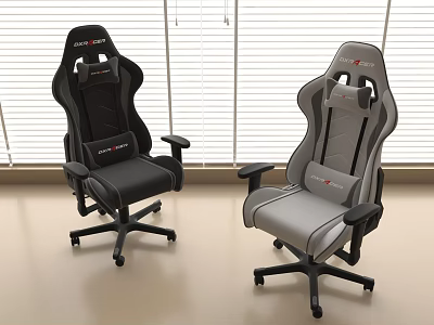 Black And Gray Racing Pro Gaming Chairs With Adjustable Seats And Wheels 3d model