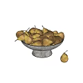 Fresh Ripe Pears in White Speckled Bowl with Single Pear on Table