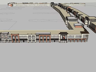Modern Commercial Street With Row Buildings Continuous Storefronts And Pedestrian Walkway 3d model