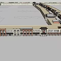 Modern Commercial Street With Row Buildings Continuous Storefronts And Pedestrian Walkway
