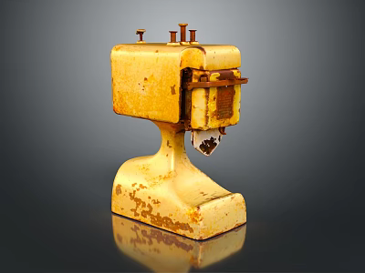 Vintage Yellow Rusty Sewing Machine With Aged Metal Base And Classic Design 3d model