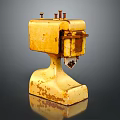 Vintage Yellow Rusty Sewing Machine With Aged Metal Base And Classic Design