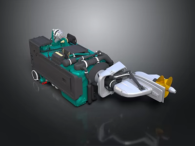 Green And Gray Industrial Mechanical Equipment With Robotic Arm And Tools 3d model