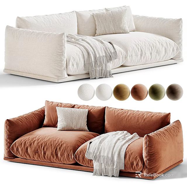 Modern Two Seater Sofa With Multiple Color Options Pillows And Blanket 3d model 