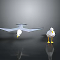 Origami Style Seagulls One Flying and One Standing on Dark Background with Reflections