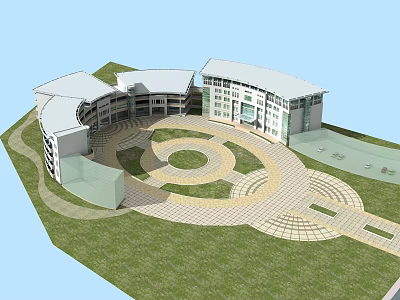Modern Architectural Complex Design with Curved Roofs Circular Courtyard and Paved Ground 3d model