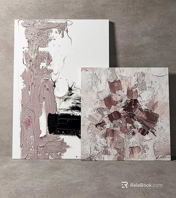 Abstract Paintings With Textured Brushstrokes In Pink White Black And Brown Tones 3d model 