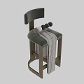 Stylish Bar Stool With Wooden Frame Light Gray Upholstered Seat And Plaid Blanket