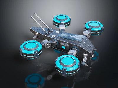 Mechanical Robot Vehicle With Four Blue Wheels Metallic Structure And Robotic Design 3d model