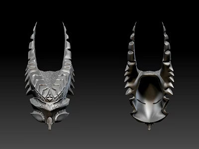 Intricate Metal Helmets With Horns And Decorative Front Design Details 3d model