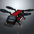 Red and Black Four Rotor Drone With Propellers And Landing Gear Structure Design