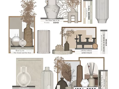 Modern Home Decorative Ornament Set with Vases Dried Flowers and Frames 3d model