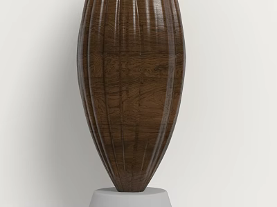 Brown Textured Wooden Vase Placed on White Base for Home Decor 3d model