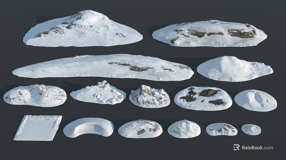Natural Landscape Featuring Various Snow Covered Hill And Mountain Shapes With Rocky Areas 3d model 