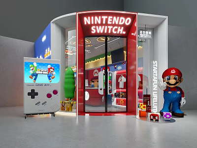 Nintendo Switch Retail Store Featuring Mario Character Display Vintage Game Controller And Merchandise 3d model