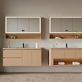 Modern Bathroom Vanity Cabinet With Light Wood Finish Mirror Storage Drawers Sink And Toiletries