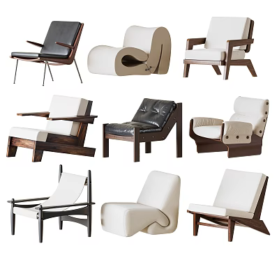 Modern Leisure Chairs With Diverse Designs Wooden Frames And Upholstered Seats 3d model