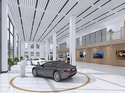 Spacious Modern Car Dealership Interior With Luxury Car Display And Bright Lighting 3d model