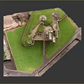 Detailed Castle Model Display With Stone Brick Structure Green Grass And Encircling Walls