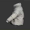 White Padded Puffer Jacket With Stand Collar Zipper Closure And Ribbed Cuffs