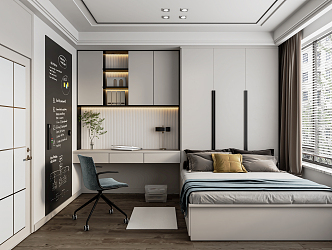 Modern Tatami Bedroom Fabric Bed Computer Desk Bookcase Wardrobe Computer Chair Jewelry Desk Wardrobe Combination 3d model