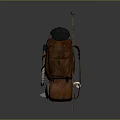 Vintage Leather Backpack With Rolled Black Top Side Axe Knife And White Emblem