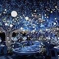 Modern Blue Simple Wedding Design Cloth Mantle Ceiling Lamp Tree Bridal Dining Table Table Flower Chair T Table Crystal Bulb Flower Leaf 3d model