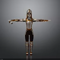 Humanoid Robot With Orange And White Stripes Mechanical Structure Standing Pose Arms Extended